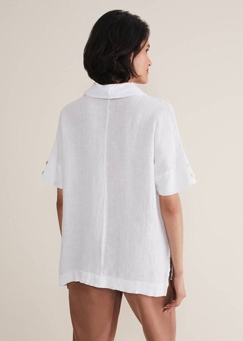 Phase Eight Carita V-Neck Linen Shirts White Canada | FNYATZ-560